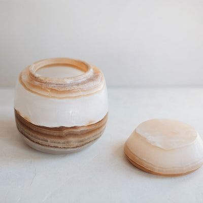 Hand-carved Amber Alabaster Canister