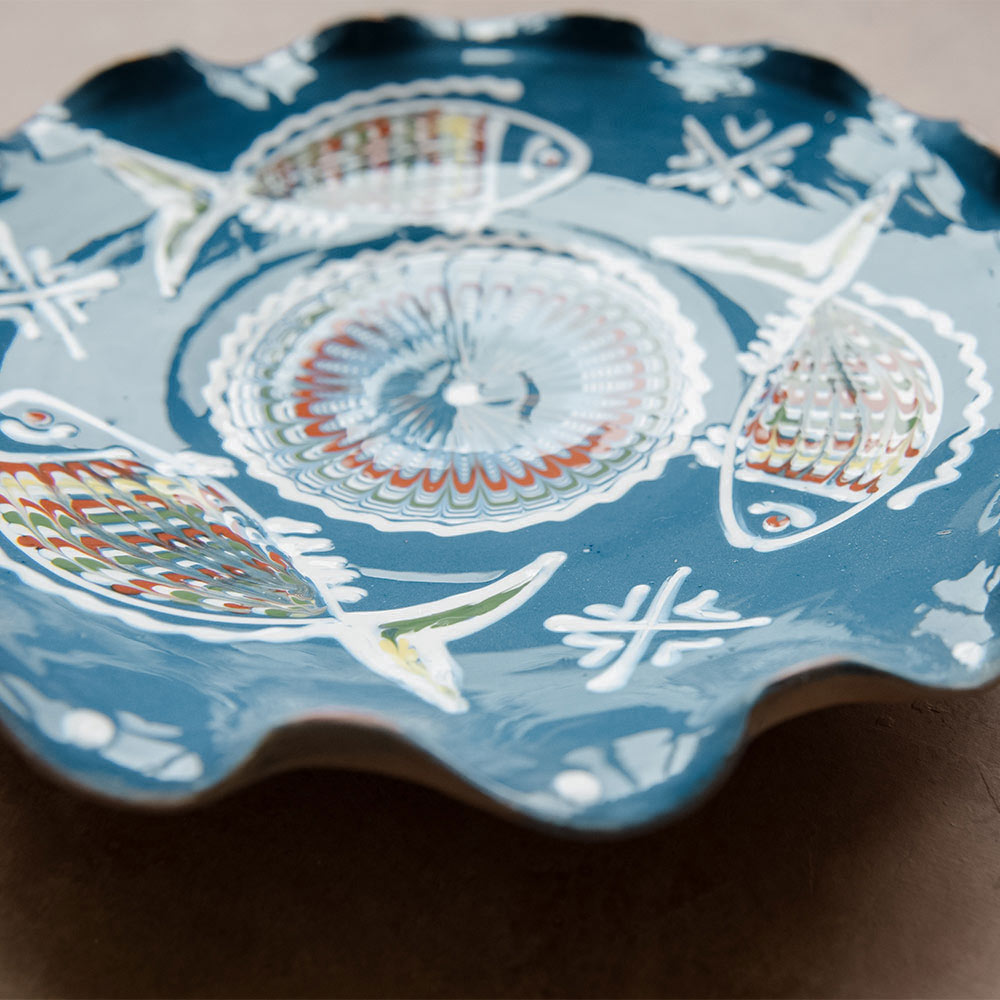Hand-painted Artisan Fish Ripple Plate
