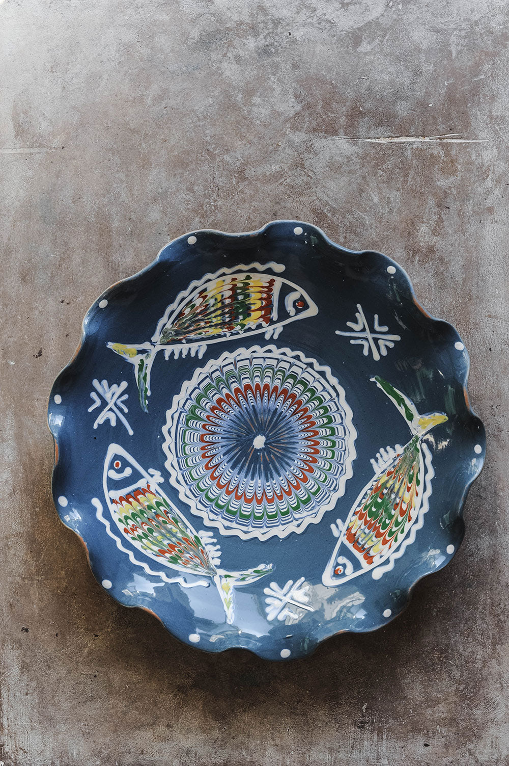Hand-painted Artisan Fish Ripple Plate