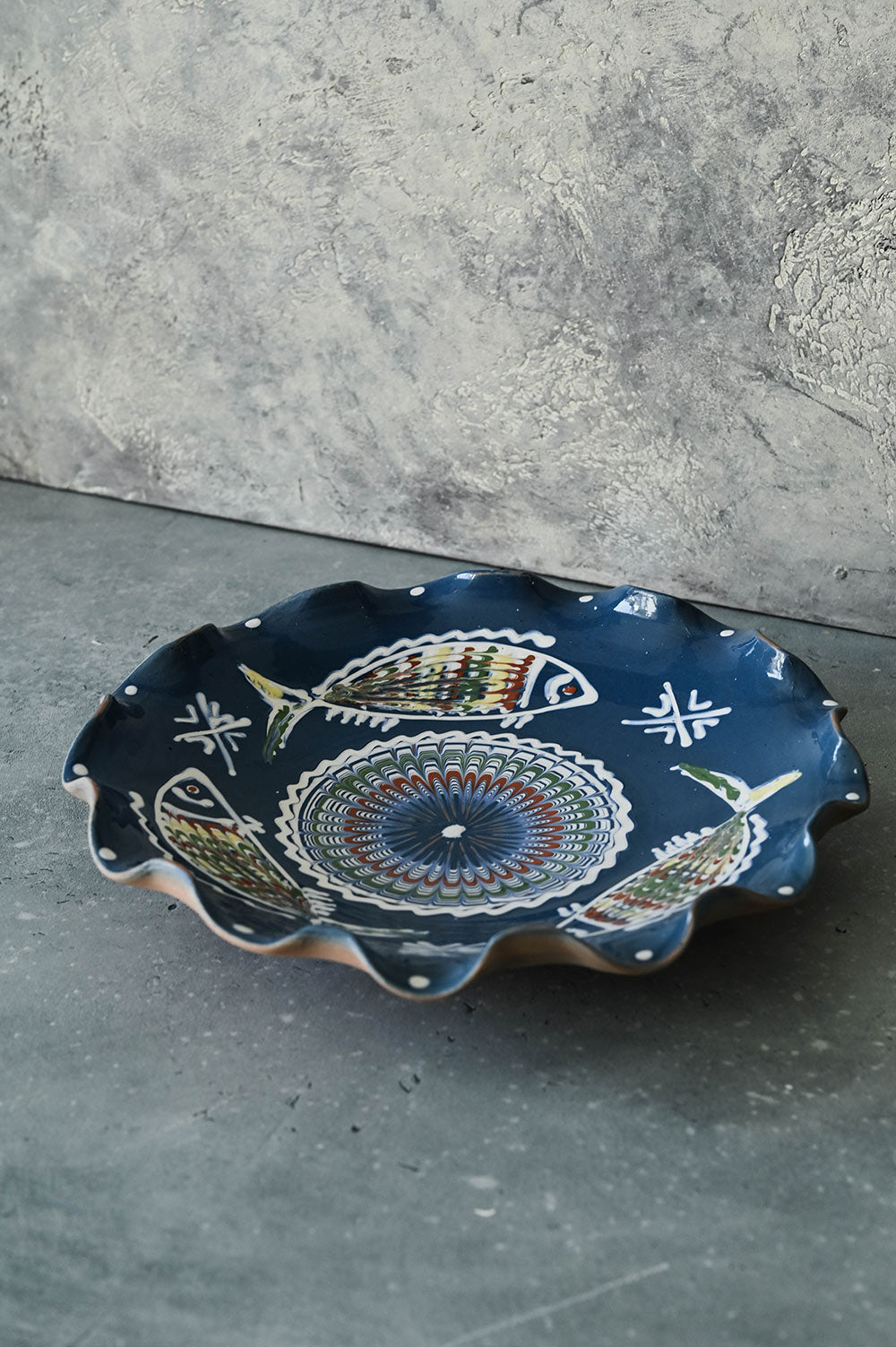 Hand-painted Artisan Fish Ripple Plate