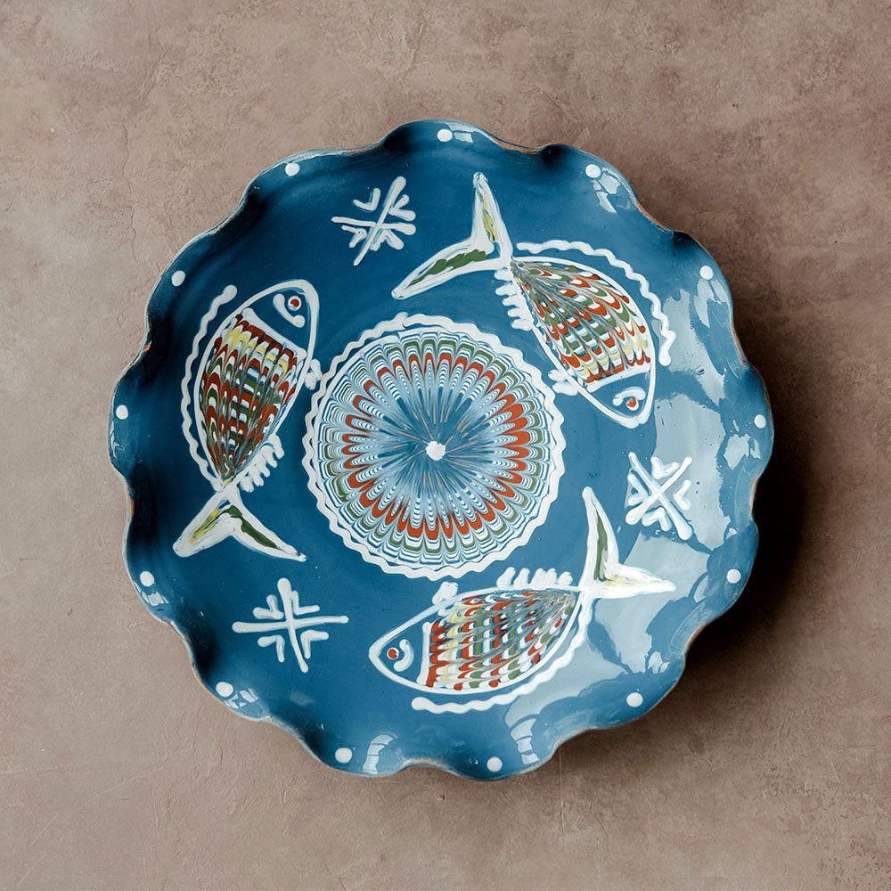 Hand-painted Artisan Fish Ripple Plate