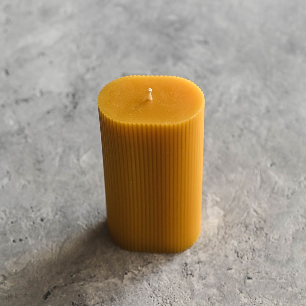 Fluted Oval Beeswax Pillar Candle