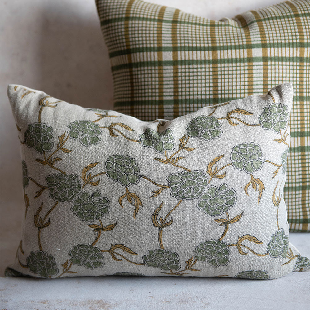 Linen Hand Block-Printed Pillow Cover No. 0230