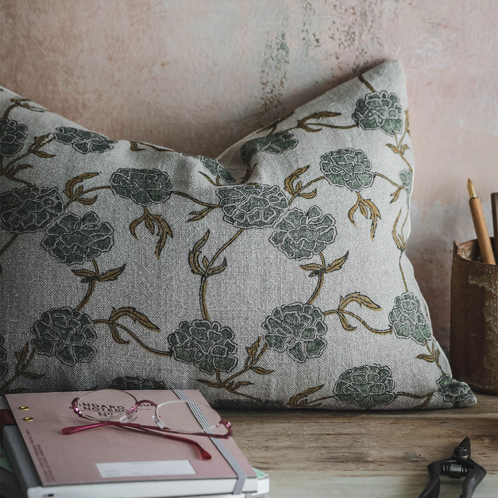 Linen Hand Block-Printed Pillow Cover No. 0230