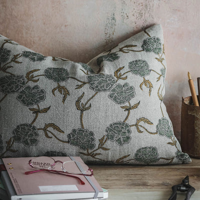 Linen Hand Block-Printed Pillow Cover No. 0230