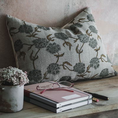 Linen Hand Block-Printed Pillow Cover No. 0230