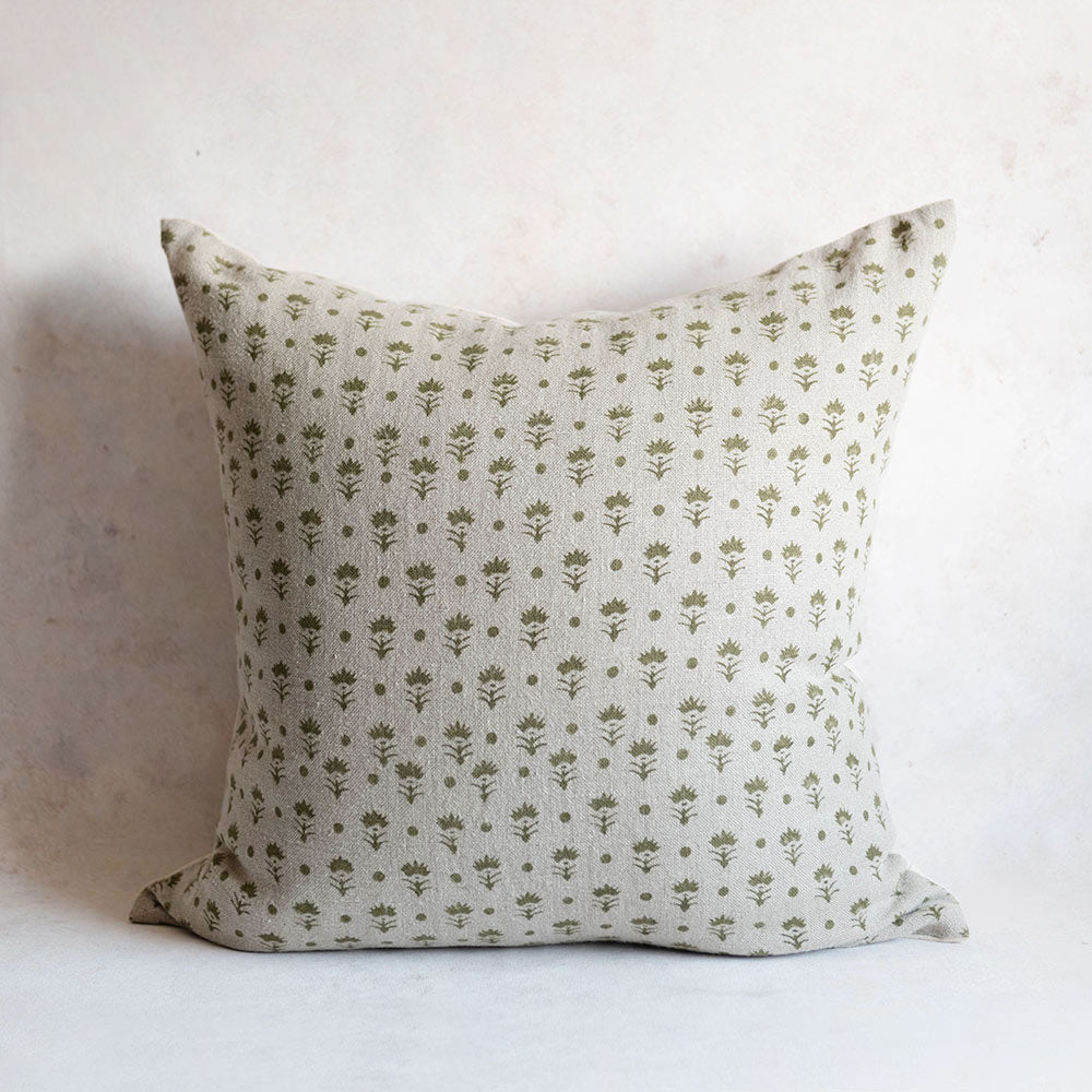 Linen Hand Block-Printed Pillow Cover No. 0227