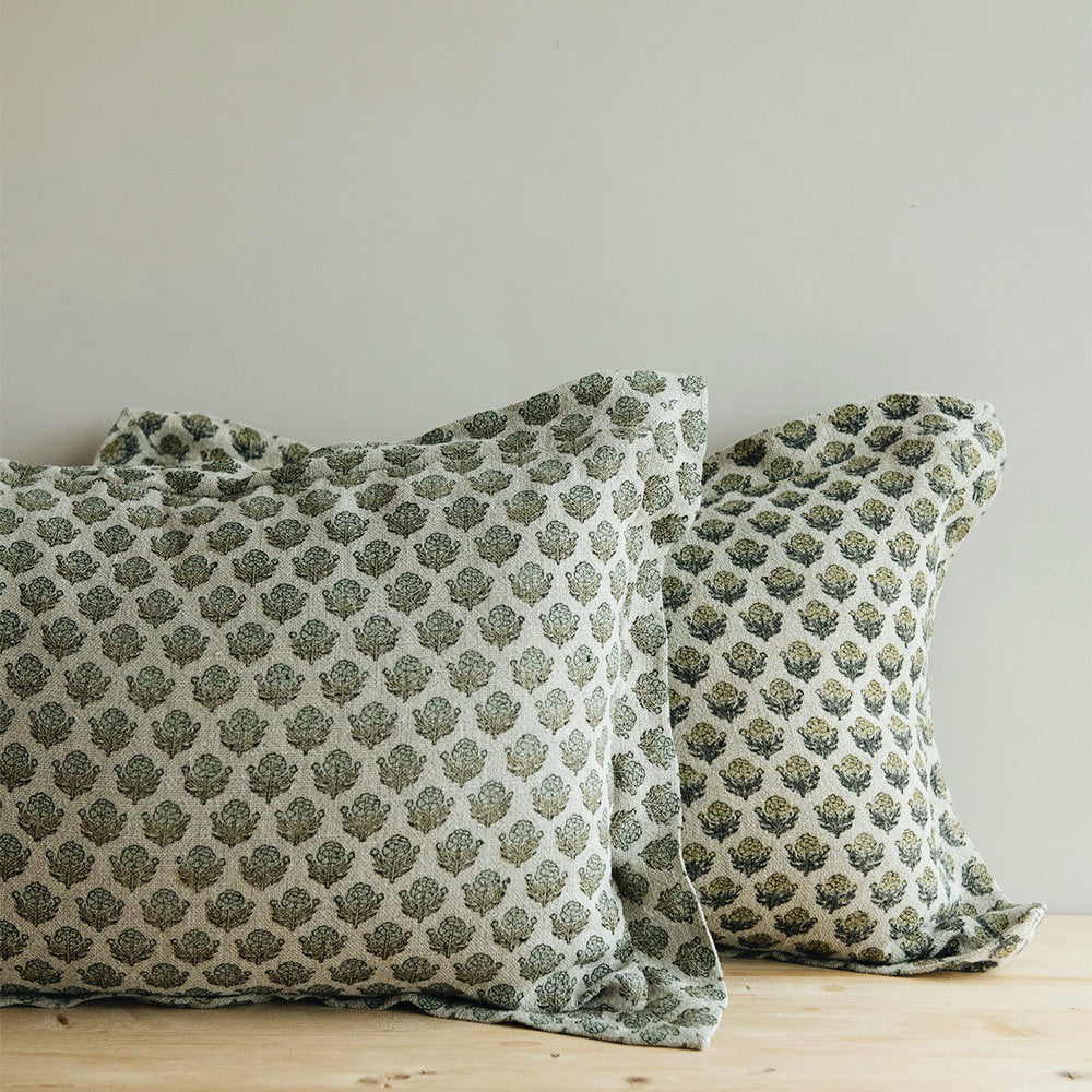 Linen Hand Block-Printed Pillow Cover No. 0272
