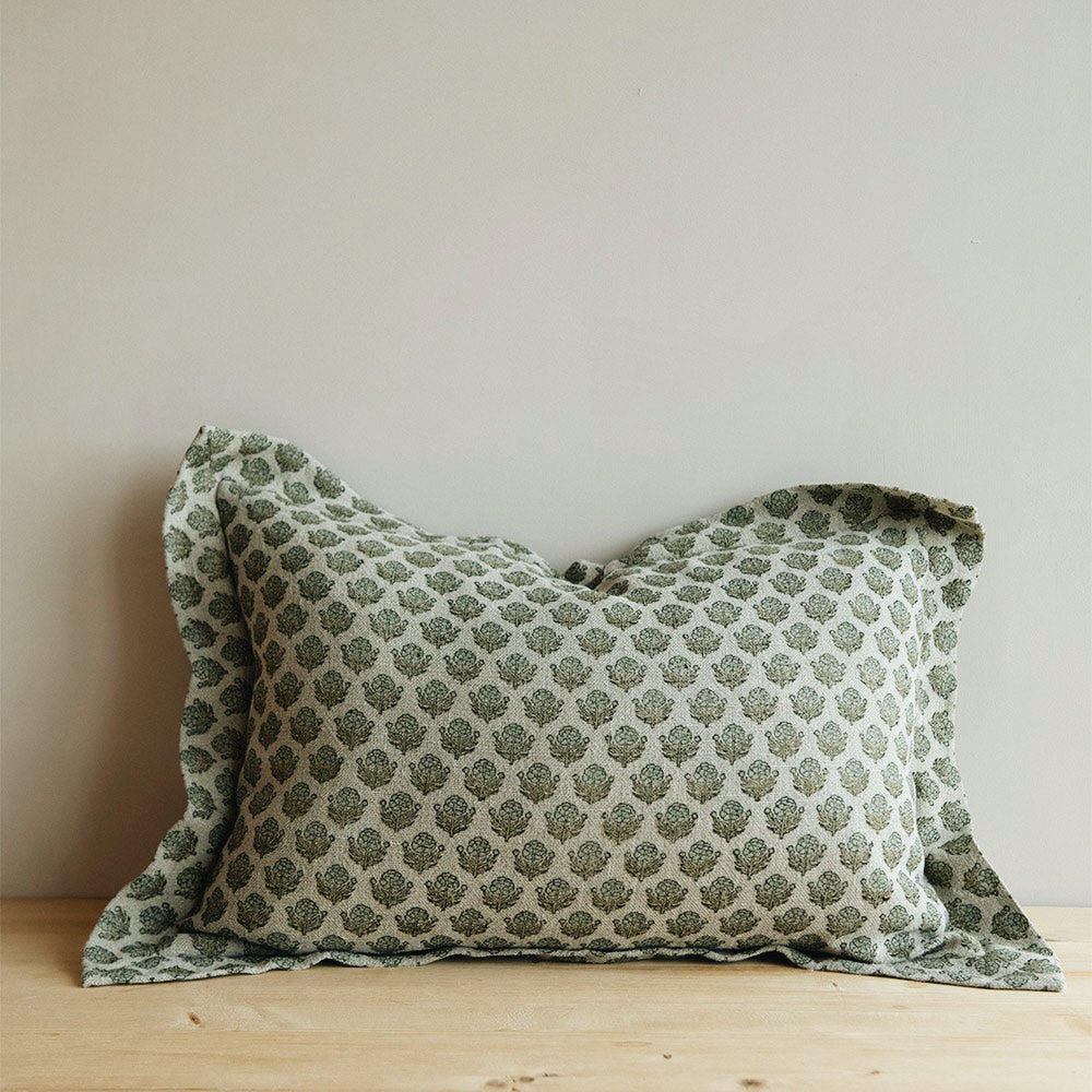 Linen Hand Block-Printed Pillow Cover No. 0272