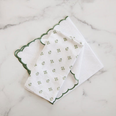 Hand Block-Printed Linen Napkin Set - Green