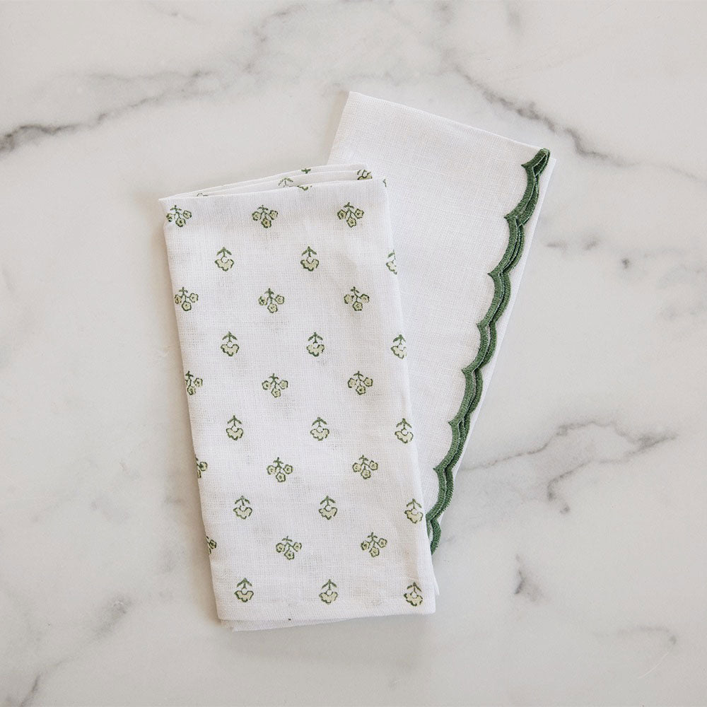 Hand Block-Printed Linen Napkin Set - Green