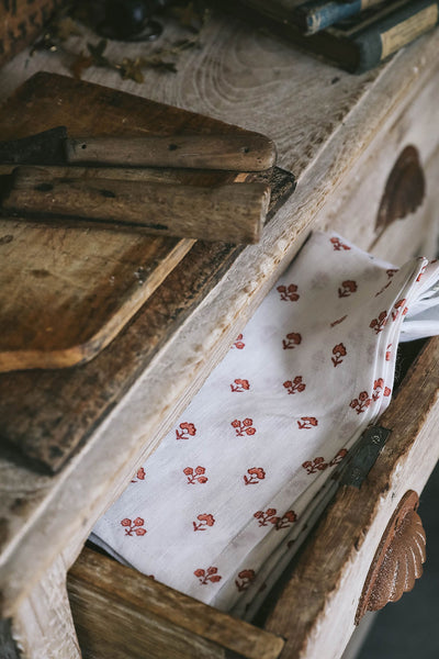 Hand Block-Printed Linen Napkin Set - Red