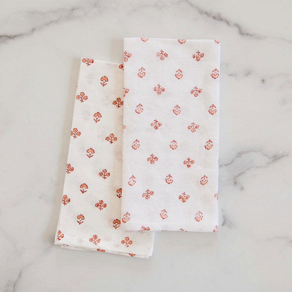 Hand Block-Printed Linen Napkin Set - Red