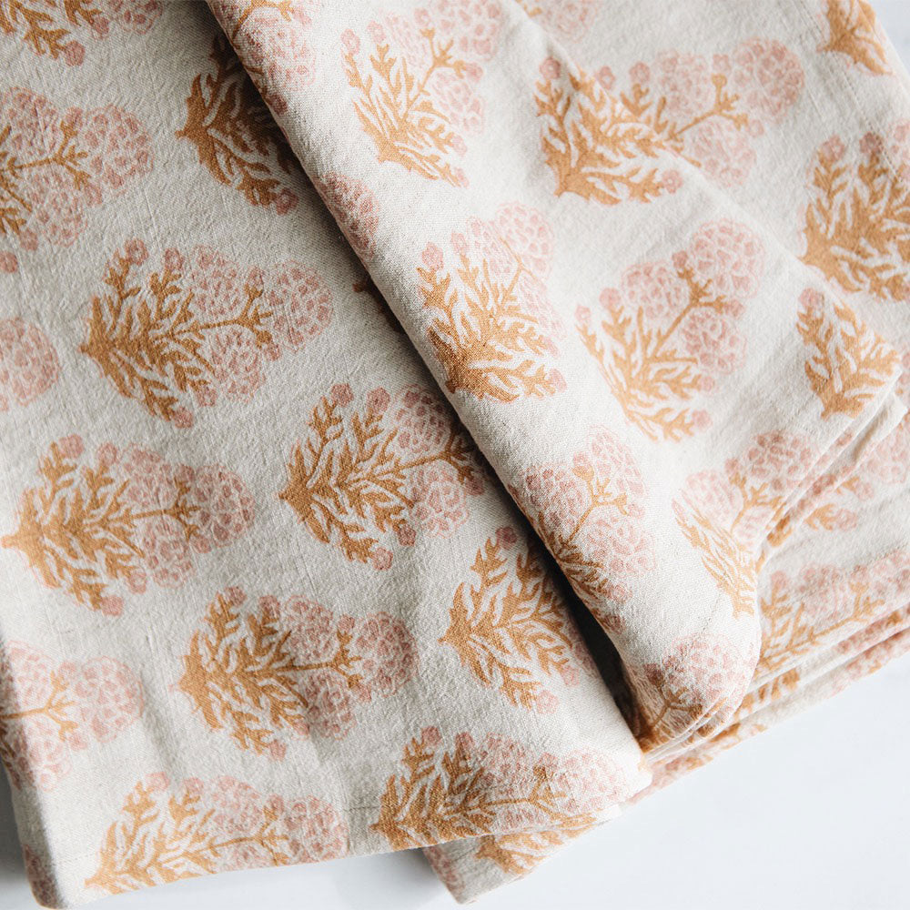 Block-Printed Cotton Tablecloth - Citrus Blush