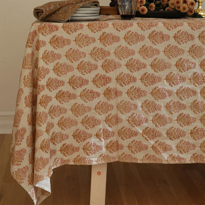 Block-Printed Cotton Tablecloth - Citrus Blush