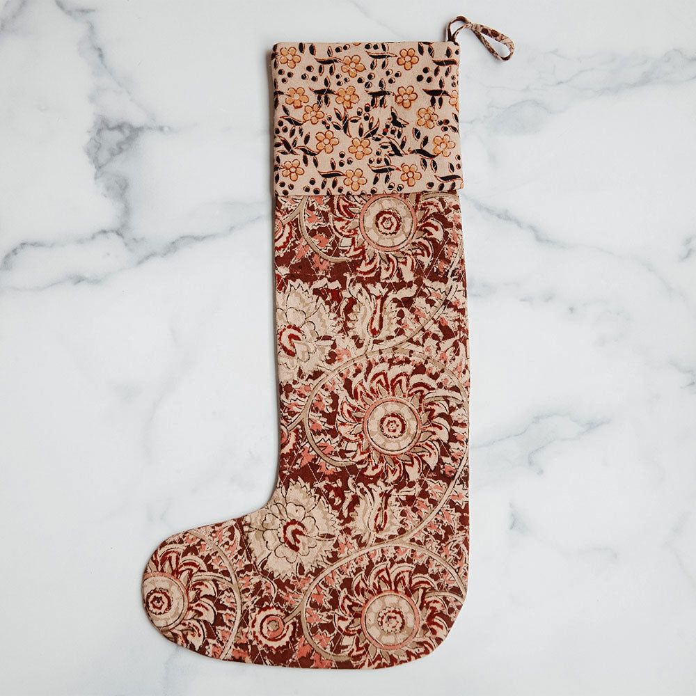 One-of-a-kind Block-Printed Stocking No. 0596