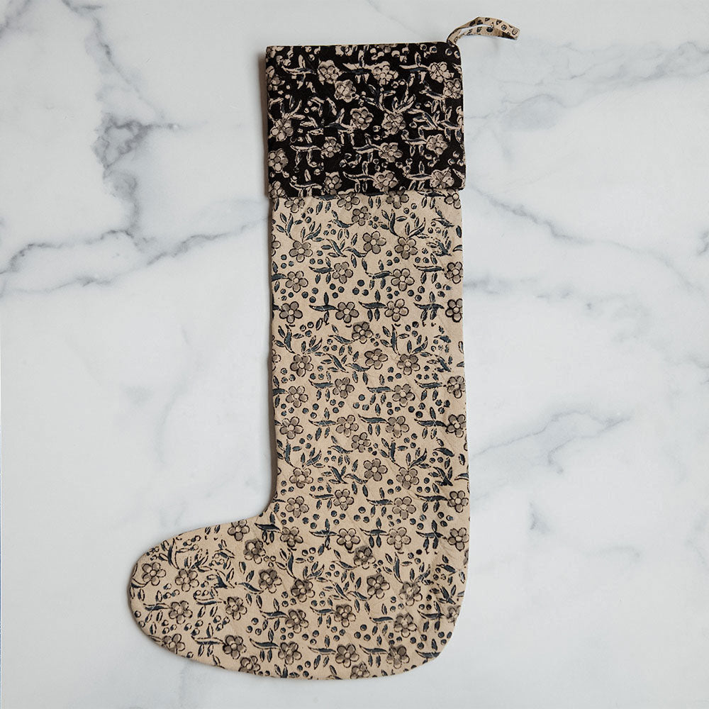 One-of-a-kind Block-Printed Stocking No. 0597