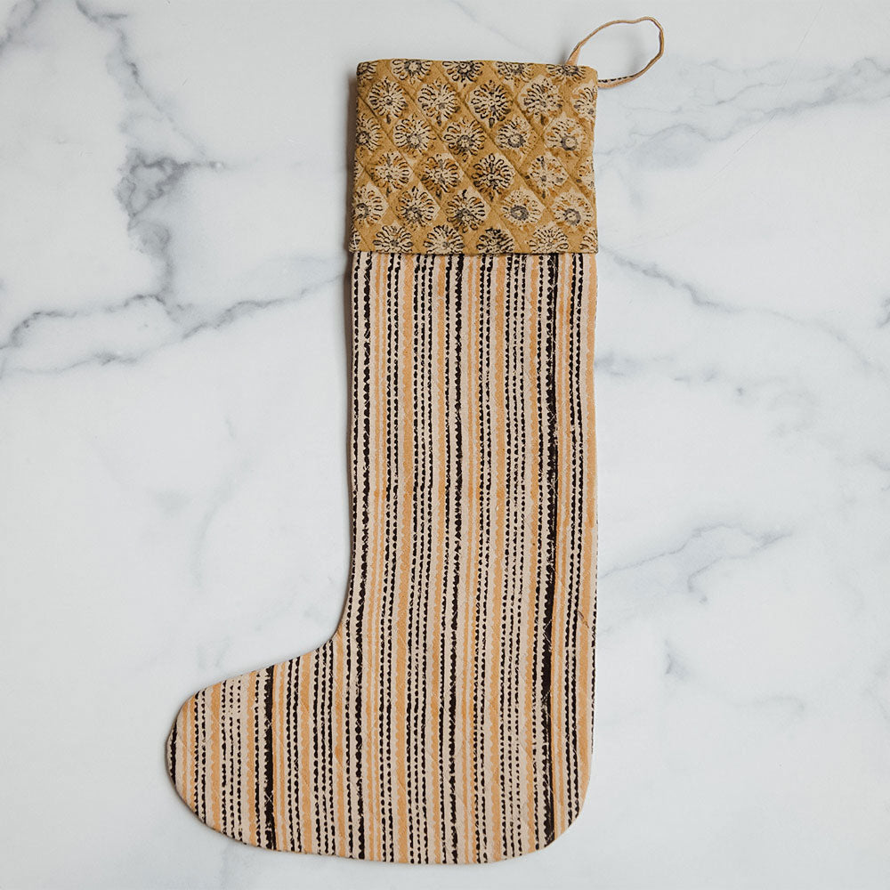 One-of-a-kind Block-Printed Stocking No. 0599