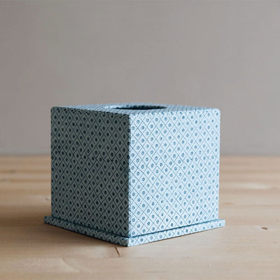 Hand Block-Printed Tissue Box - Blue