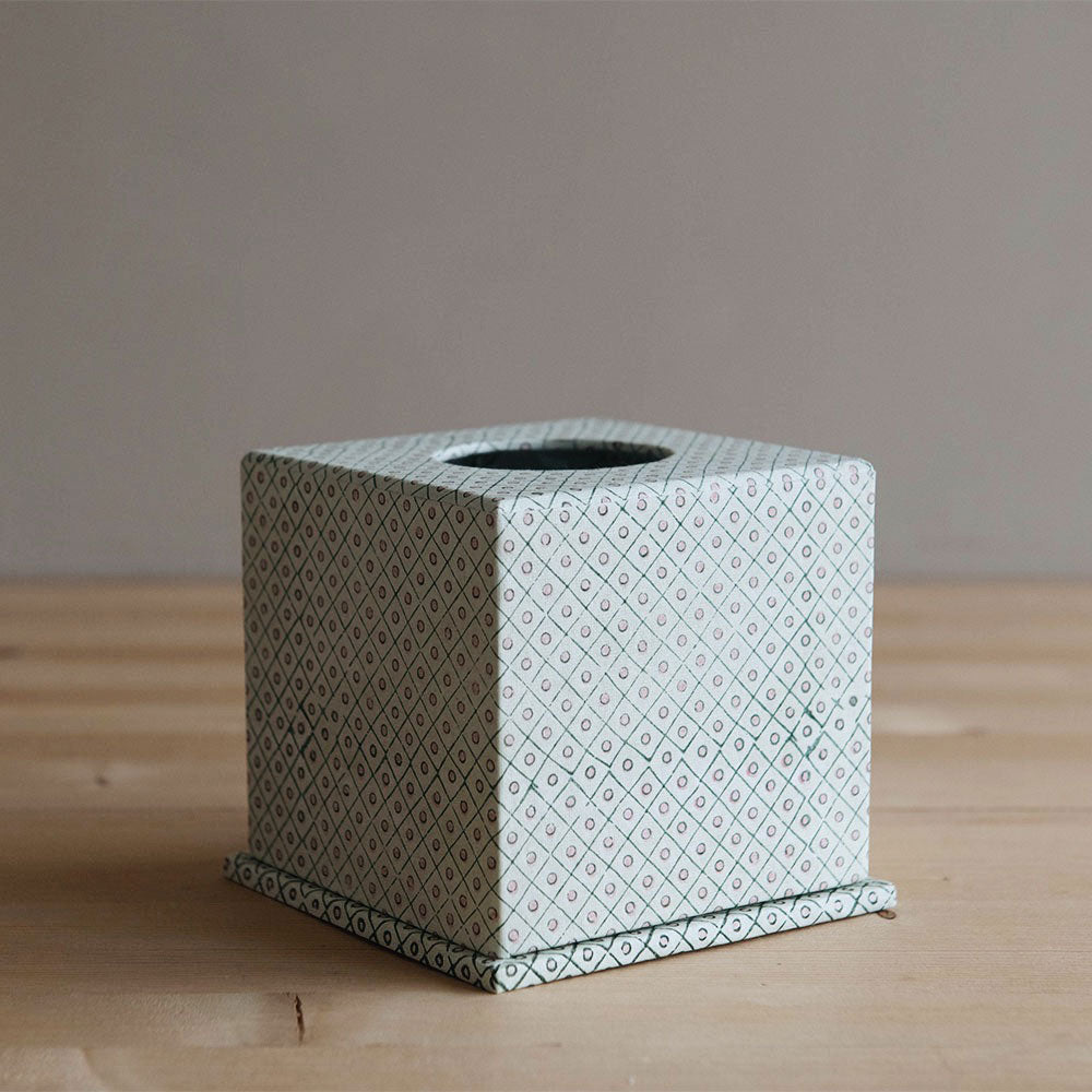 Hand Block-Printed Tissue Box - Green