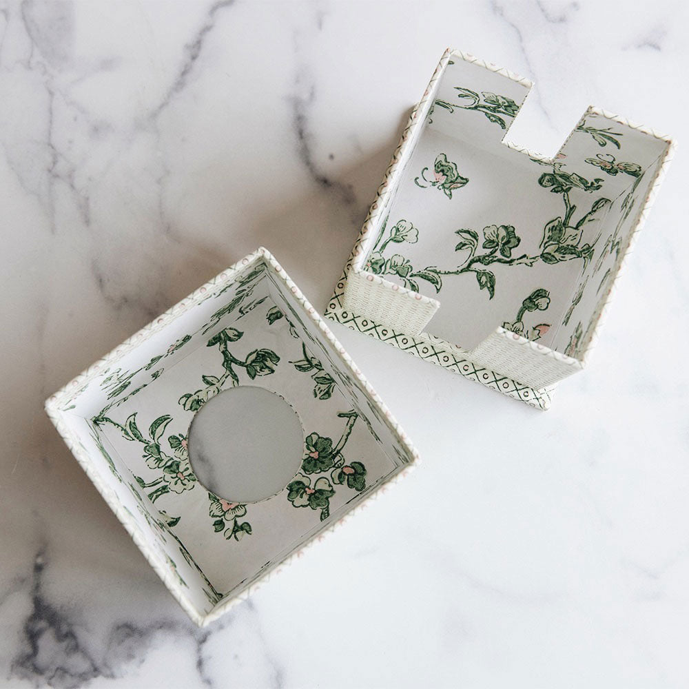 Hand Block-Printed Tissue Box - Green