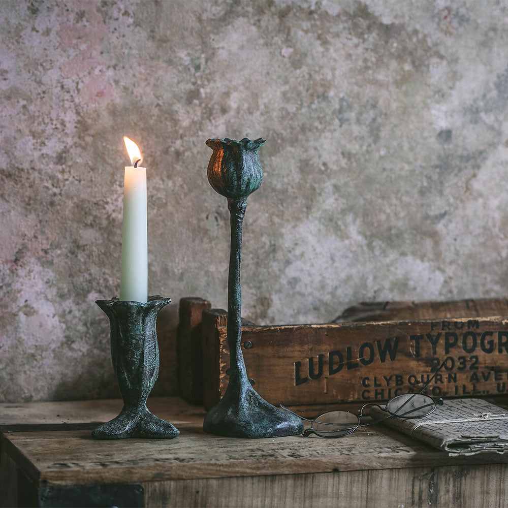 Cast Bronze Poppy Candlestick - Large