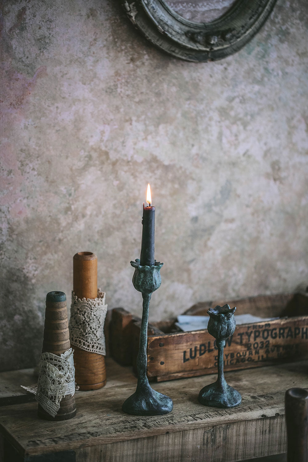 Cast Bronze Poppy Candlestick - Small