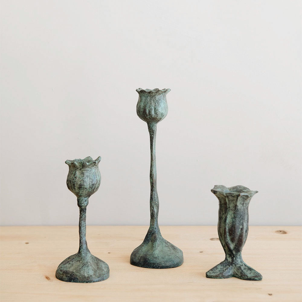 Cast Bronze Poppy Candlestick - Small