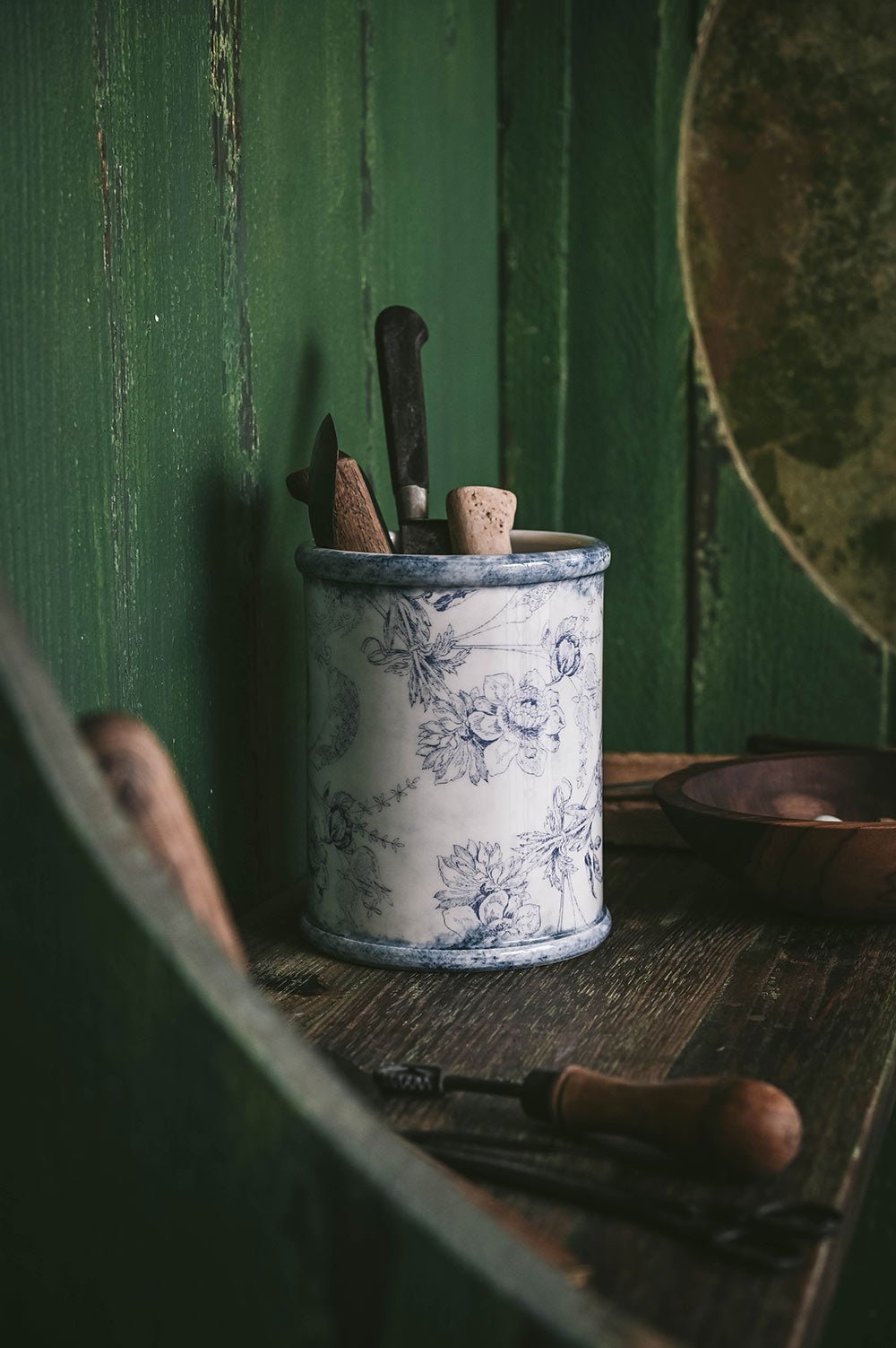 Hand-Painted Ceramic Crock - Blue Garden