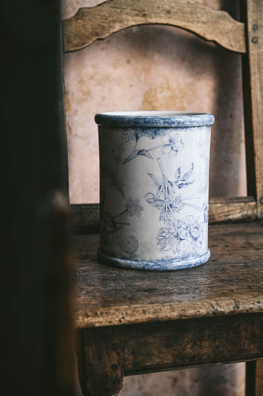 Hand-Painted Ceramic Crock - Blue Garden