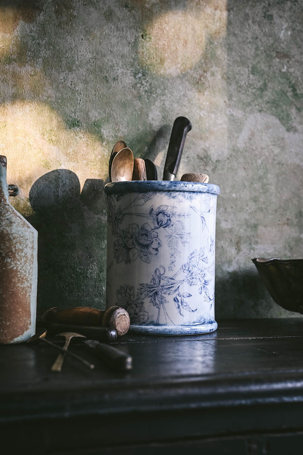 Hand-Painted Ceramic Crock - Blue Garden