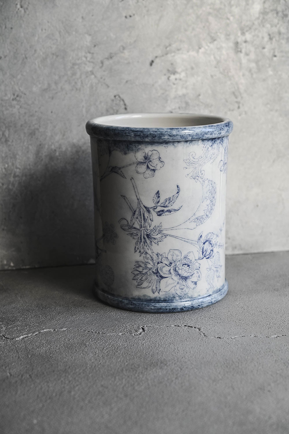 Hand-Painted Ceramic Crock - Blue Garden