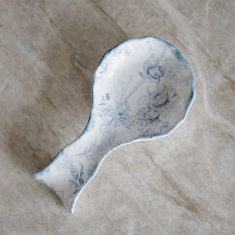 Hand-Painted Ceramic Spoon Rest - Blue Garden