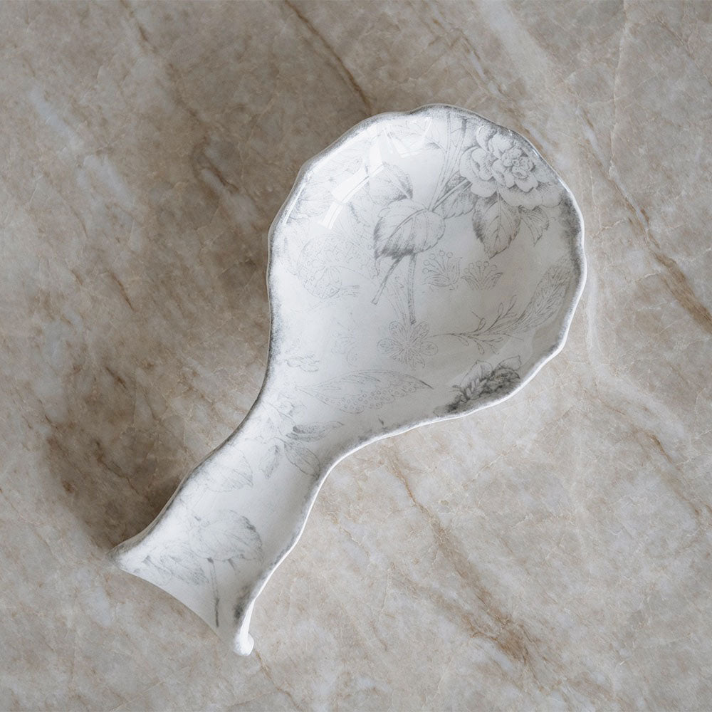 Hand-Painted Ceramic Spoon Rest - Grey Garden