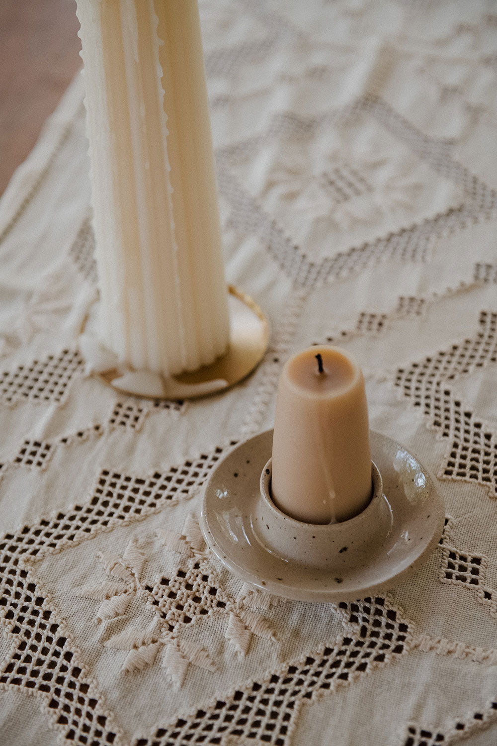Ceramic Stubby Candle Holder - Speckle