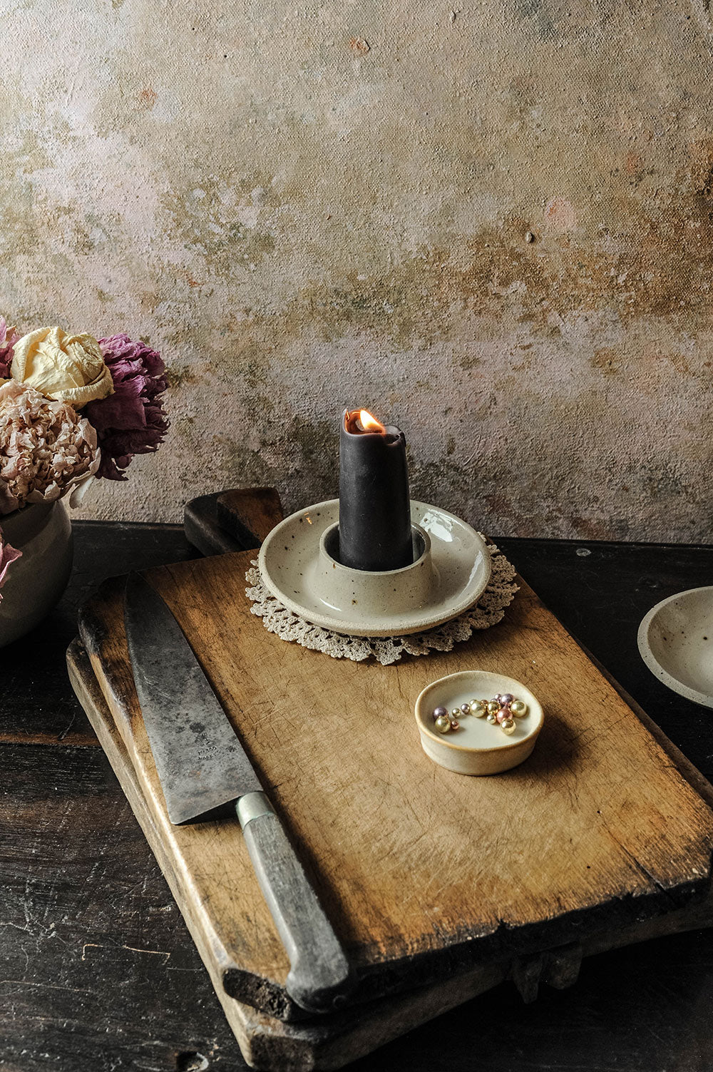 Ceramic Stubby Candle Holder - Speckle