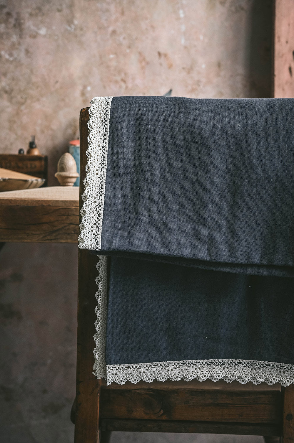 Charcoal Lace Cotton Tablecloth