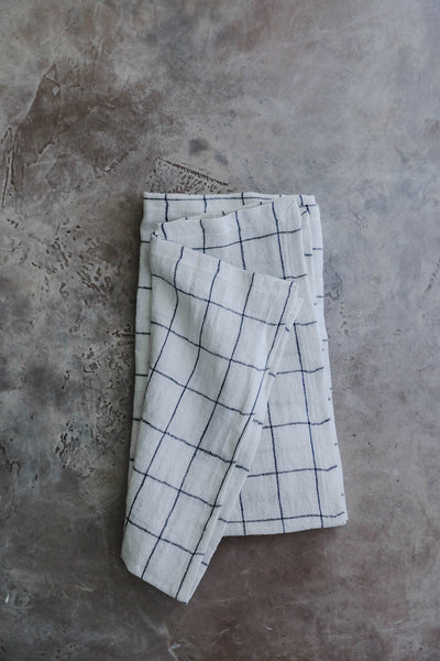 Stonewashed Linen Dinner Napkin - Navy Check