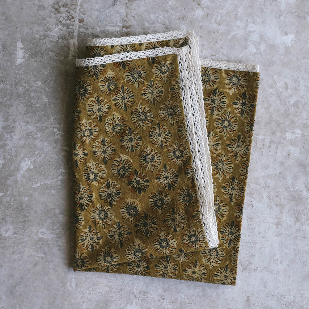 Block-Printed Tea Towel - Lace Edge