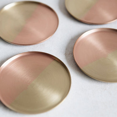 Dual Tone Coaster Set - Brass & Copper