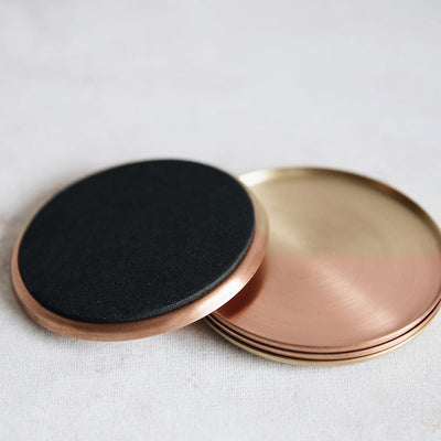 Dual Tone Coaster Set - Brass & Copper