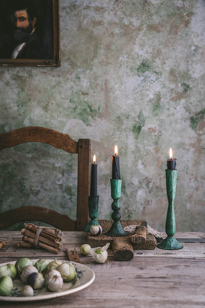 Emerald Iron Candlestick Set