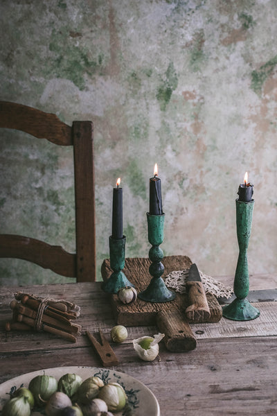 Emerald Iron Candlestick Set