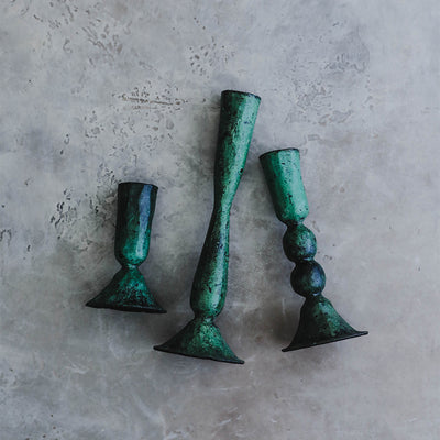 Emerald Iron Candlestick Set