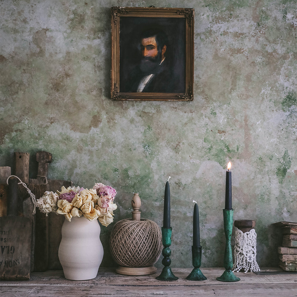 Emerald Iron Candlestick Set