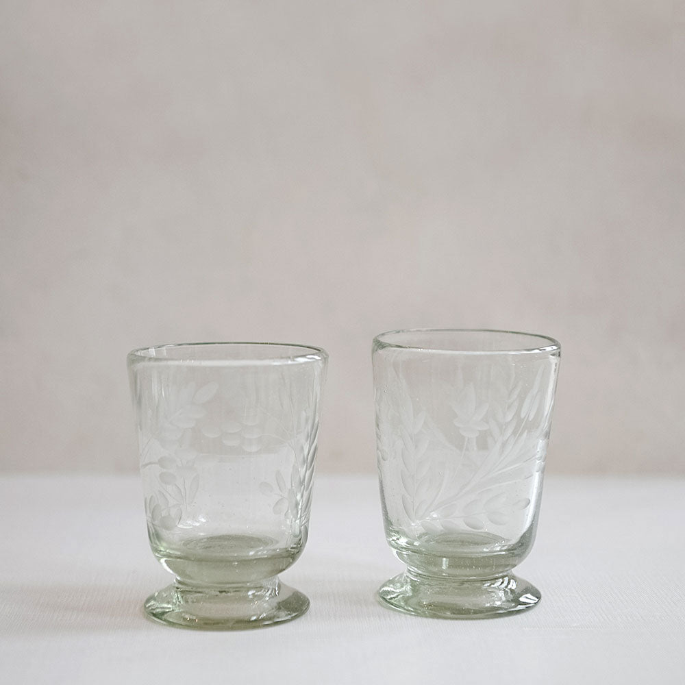 Hand-etched Footed Floral Glassware