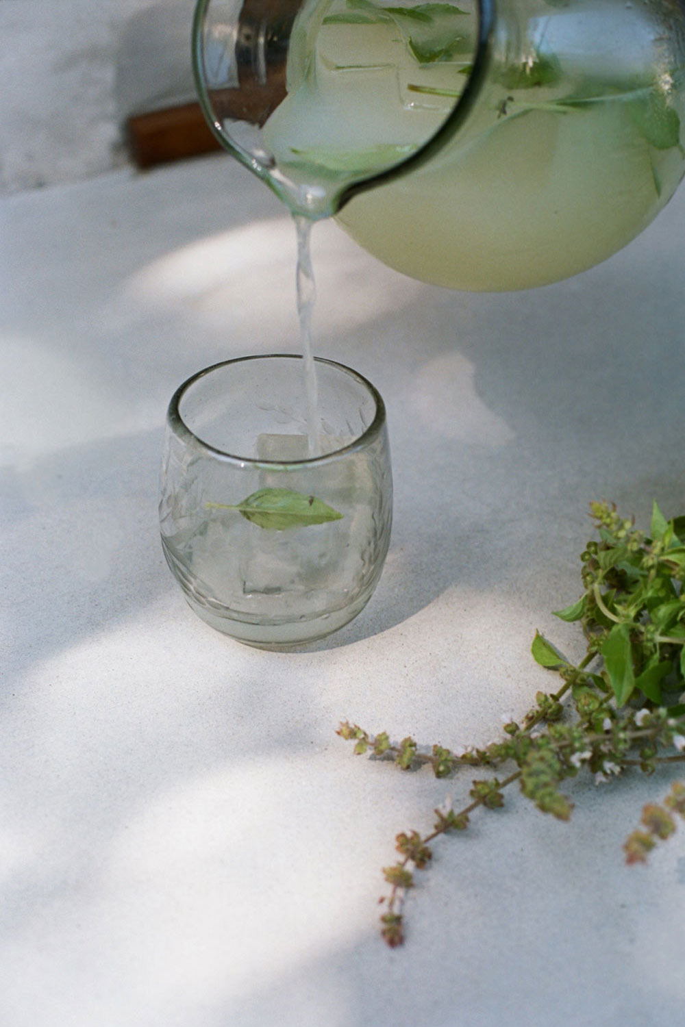 Round Etched Artisan Glass Pitcher