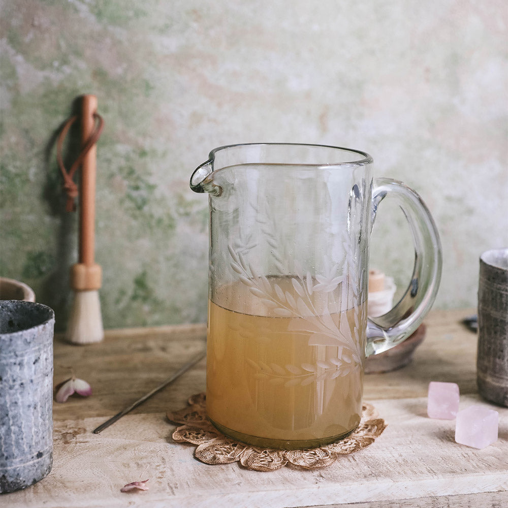 Etched Artisan Glass Pitcher