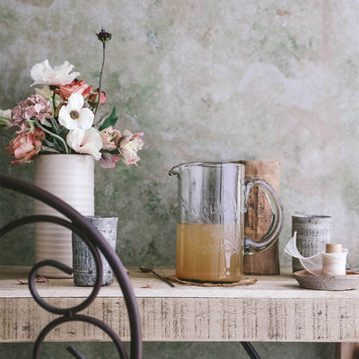 Etched Artisan Glass Pitcher