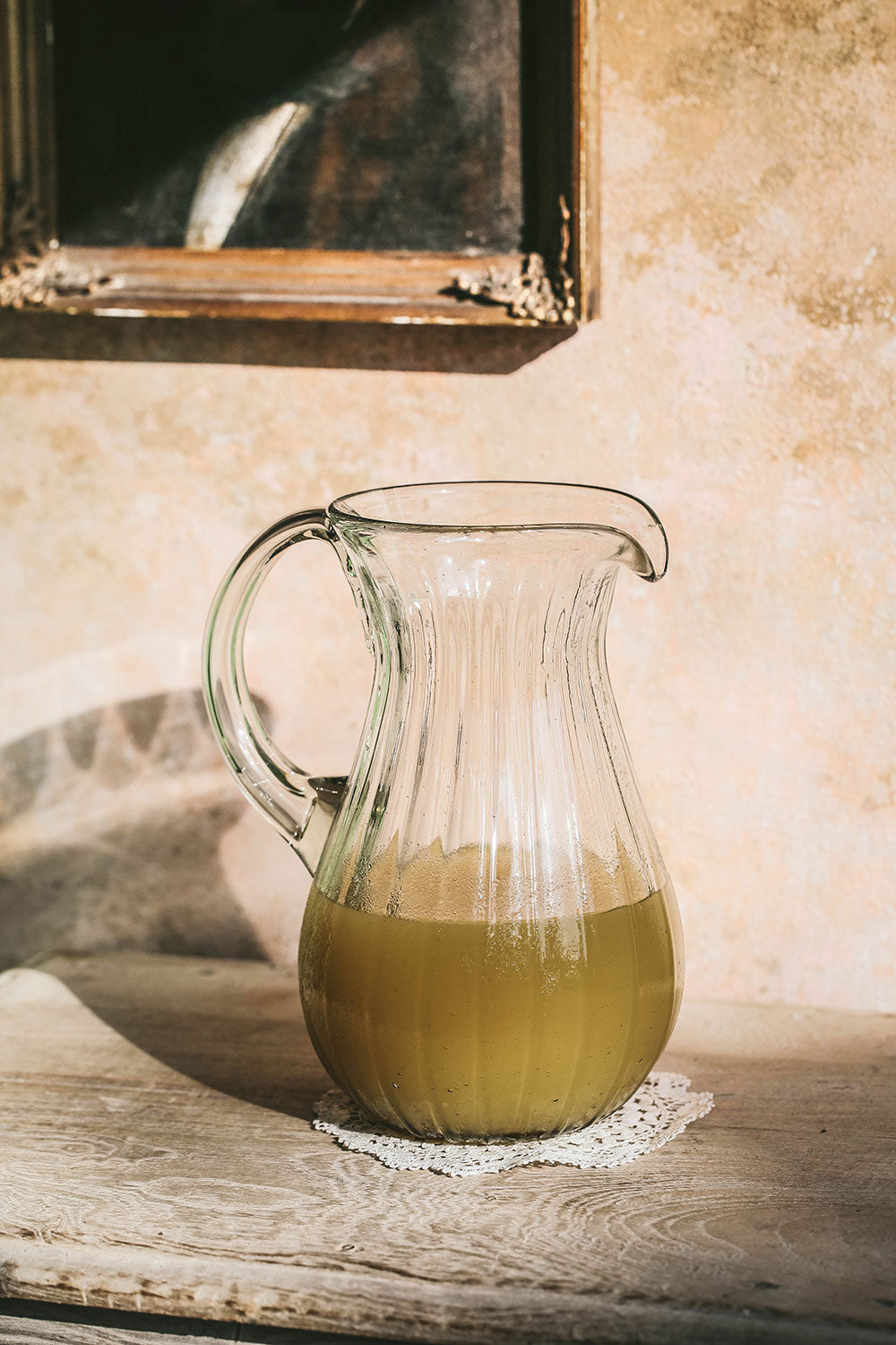 Handblown Fluted Glass Pitcher
